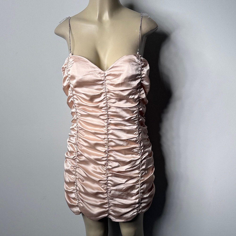 Nasty Gal Blush Pink Ruched Satin Mini Dress